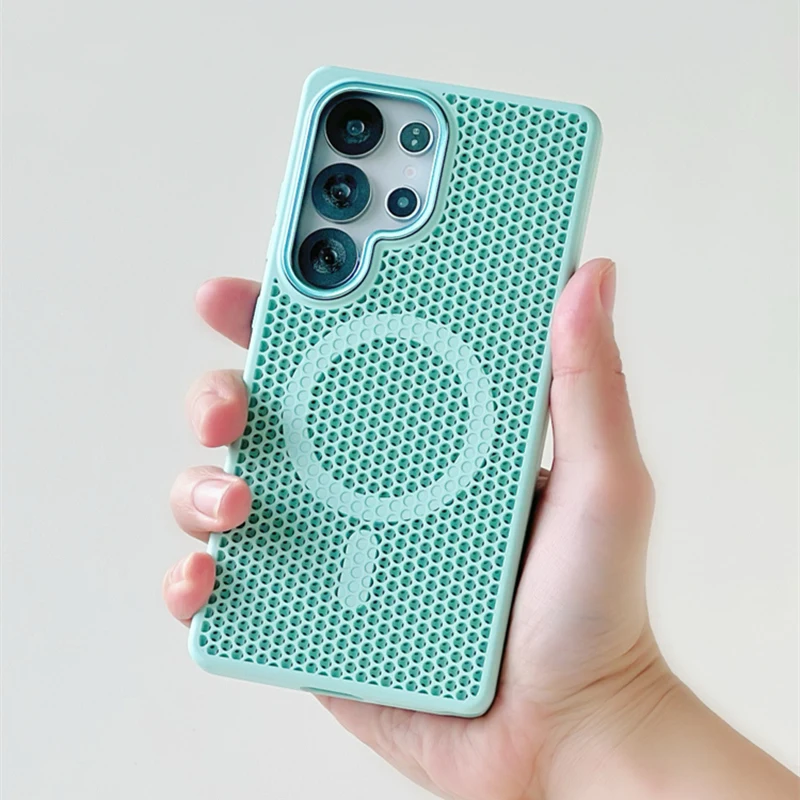 العسل شبكة شبكة التبريد Magsafe قضية الهاتف لسامسونج غالاكسي S25 S25 الترا S24 S23 متجمد اللاسلكية شحن غطاء الكمبيوتر الصلب