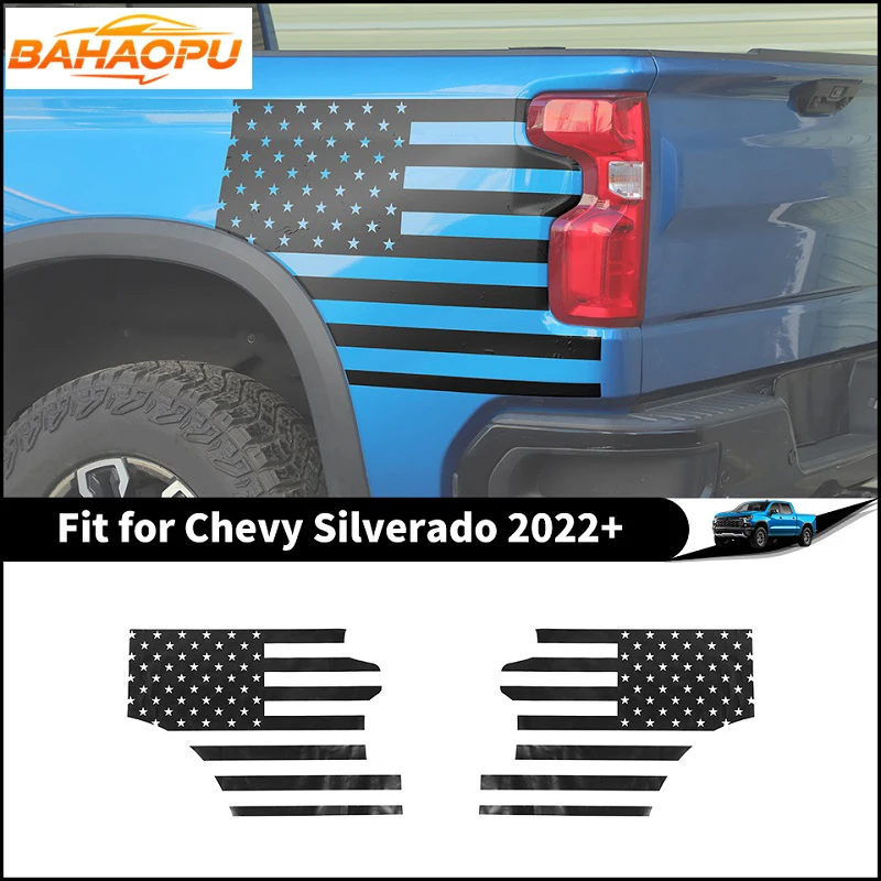 

BAHAOPU PVC US Flag Rear Side Fender Decoration Sticker For Chevy Silverado 2022 2023 2024 2025,Car Exterior Styling Accessories
