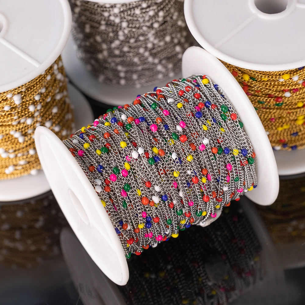 1 Meter Gold Edelstahl Bunte Emaille Kugel Perlen Gliederketten Extender für Schmuckherstellung DIY Armband Halskette Zubehör – Detail 3