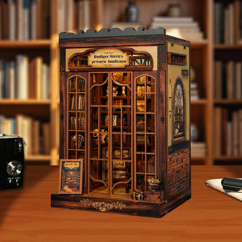 Libreria privata di Rudiger Stern in legno fai-da-te Kit di inserti per scaffali per angoli di libri Kit modello in miniatura Fermalibri per regali di compleanno di amici