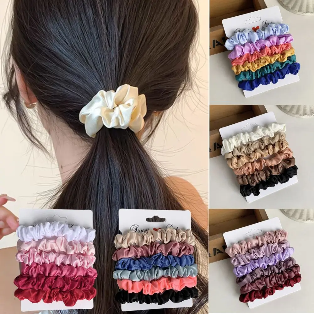 

6pcs/lot Hair Scrunchies Ponytail Holder For Women Girls Hair Accessories Satin Headwear Solid Hair Bands Scrunchy Ties Ropes