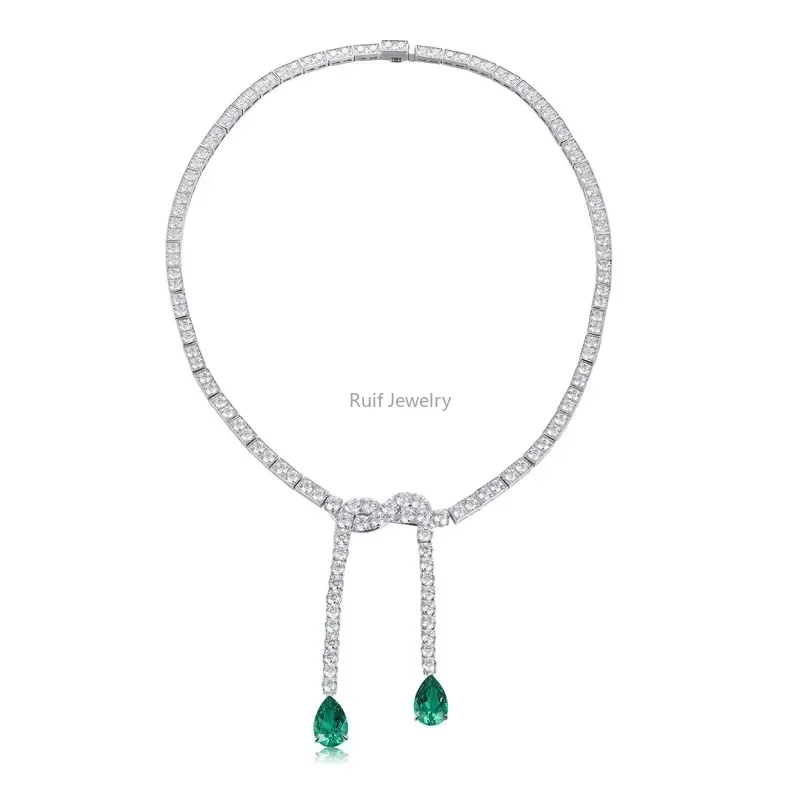 Ruif Customize 18k Gold Lab Grown Emerald Pendant Lab Grown Diamond  Tennis Chain Necklace For Women Fine Jewelry Gifts