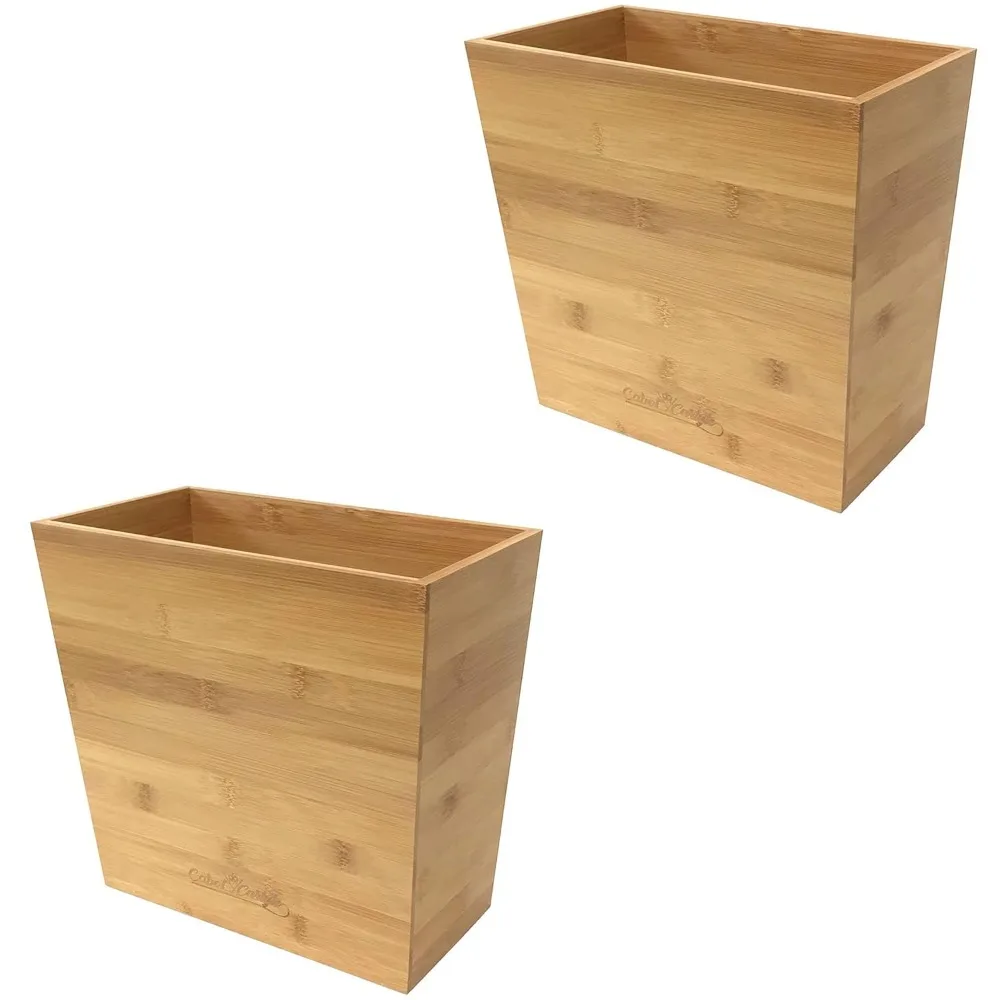 

Pair of Bamboo Waste Baskets: Ideal for Bathroom, Office, and Bedroom Trash Cans