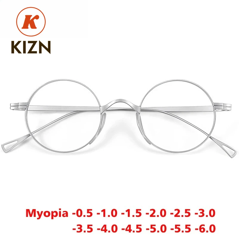 

KIZN Vintage Round Acetate Titanium Myopia Glasses Frame Men Retro Prescription Eyeglasses Women Luxury Eyewear -0.50 to -10