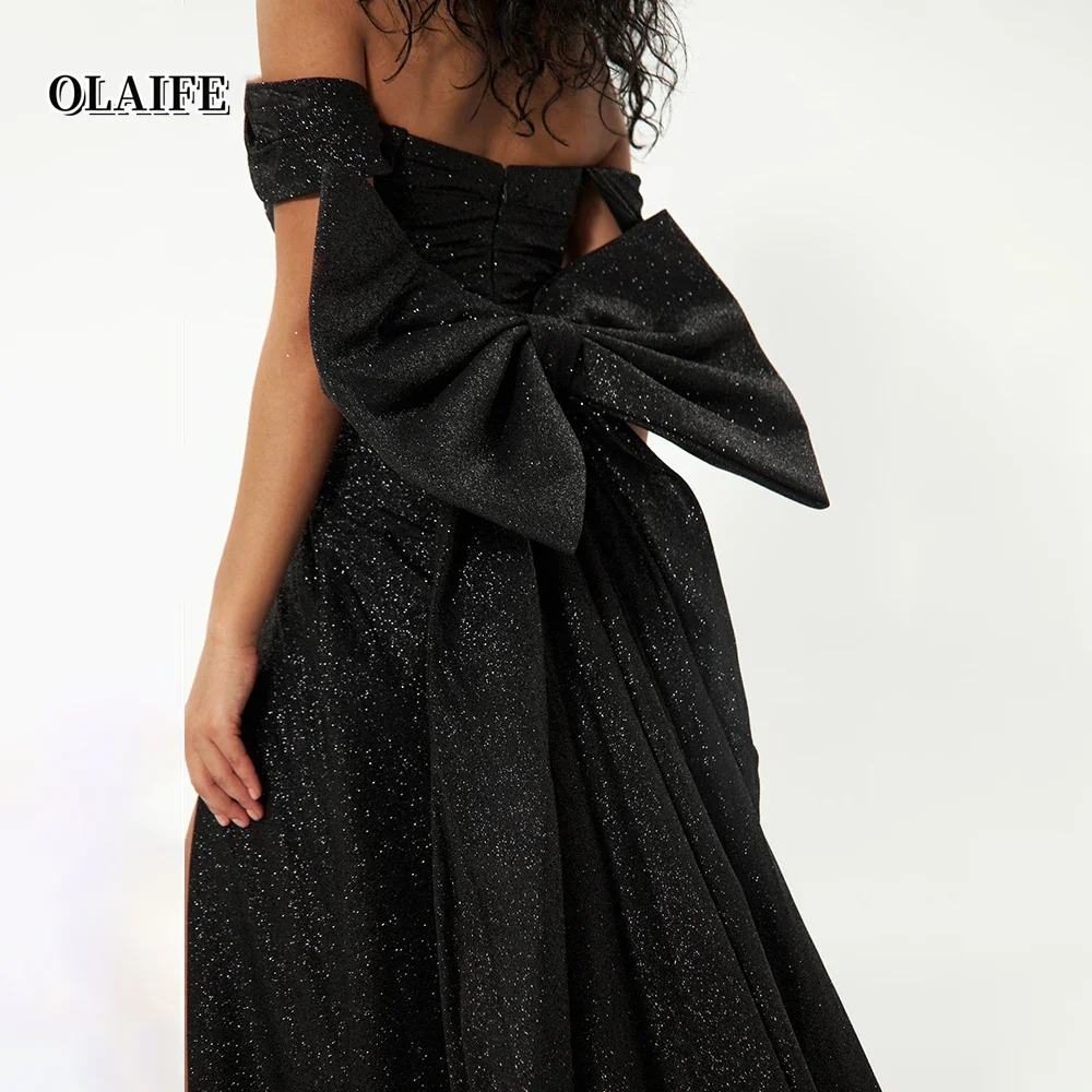 فساتين سهرة بحورية البحر لامعة قبالة الكتف فساتين الحفلات بفيونكة قابلة للانفصال فساتين رسمية من Vestidos De Fiesta Fساتين السهرة #6