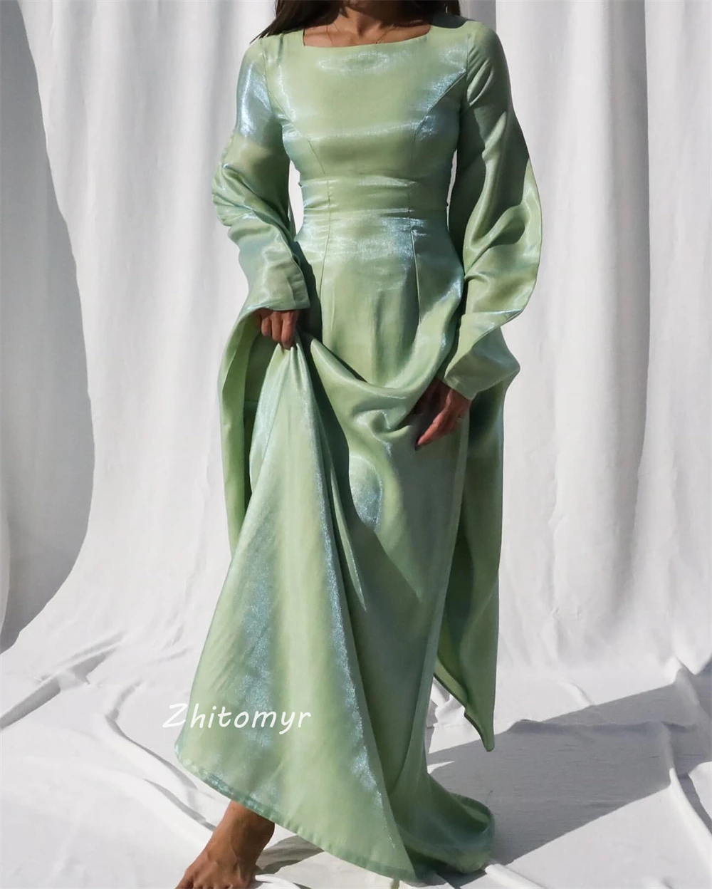 Jiayigong-Robes de Rhen satin sur mesure, col carré, ligne A, longueur au sol, simple, style moderne, occasion, soirée