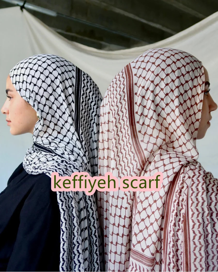 Palestinian Keffiyeh Hijab Scarf Printed Chiffon Headscarf Long Hijabs for Woman Muslim Arab Turban Shawls Eid Islamic Clothing