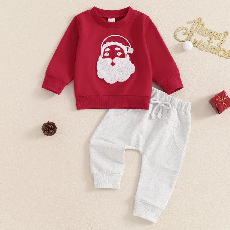 

Baby Boy Clothes Set Toddler Christmas Clothes Santa Claus Embroidery Long Sleeve Sweatshirt + Pants Infant Fashion Baby Outfits