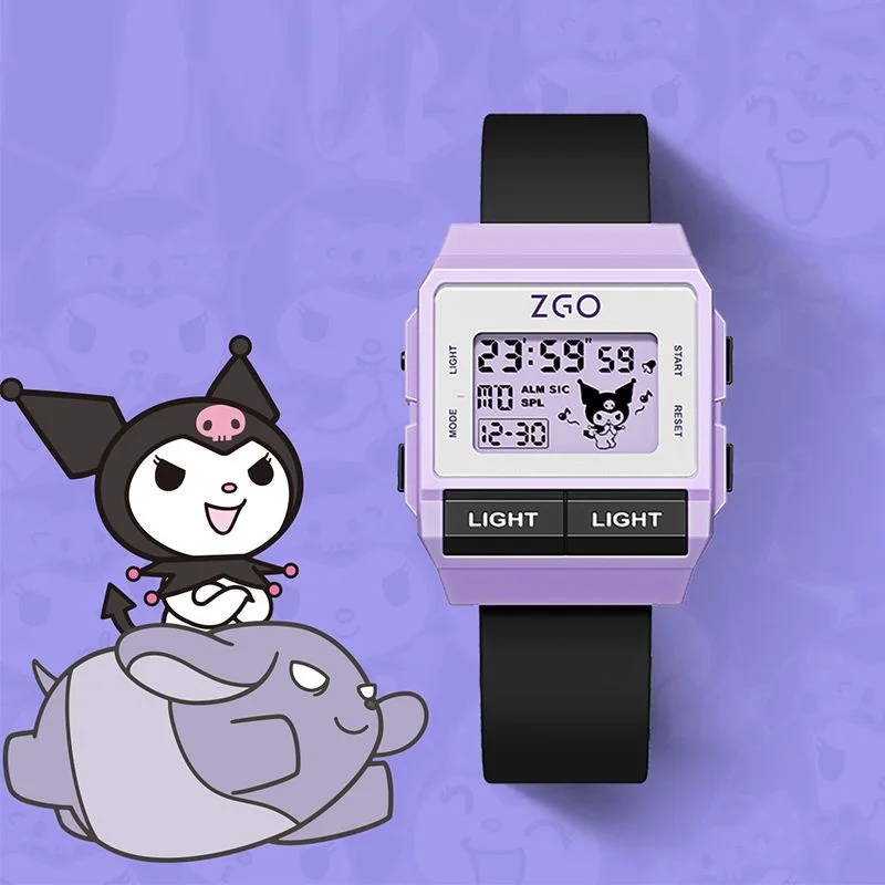 

Sanrio Kuromi милые светящиеся часы для девочек, студенческие Cinnamoroll, спортивный таймер с героями мультфильмов, водонепроницаемые, высокий внешний вид, подарок на день рождения