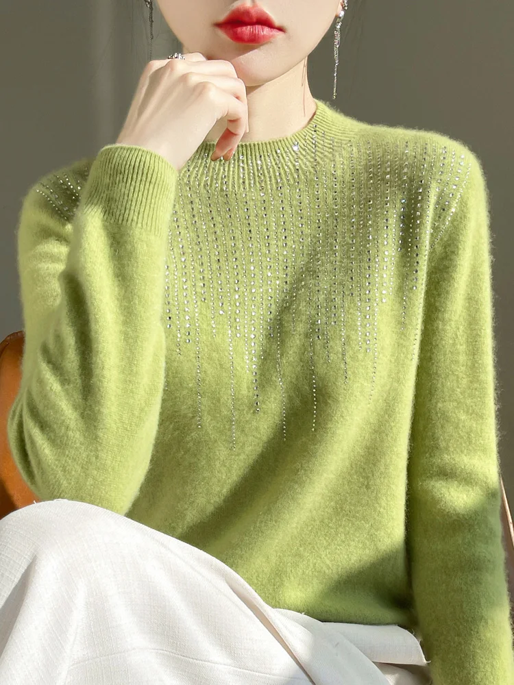 100% Pure Wool Sweater Semi High Neck Tassel Women's Pullover First-line Ready To Wear Clothing High-end Women's Warm Knit Top