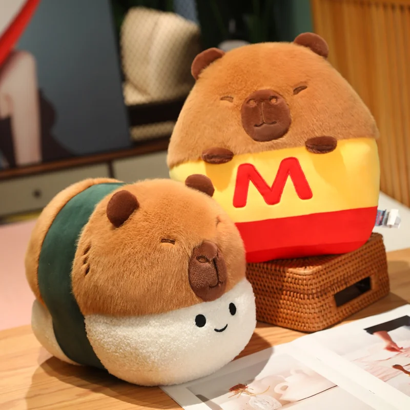 Sushi Brown Capybara M French Fries Kawaii Animal Pillow Food Plush Nap Back Support Cushion Sleeping Head Support Plushie Gift