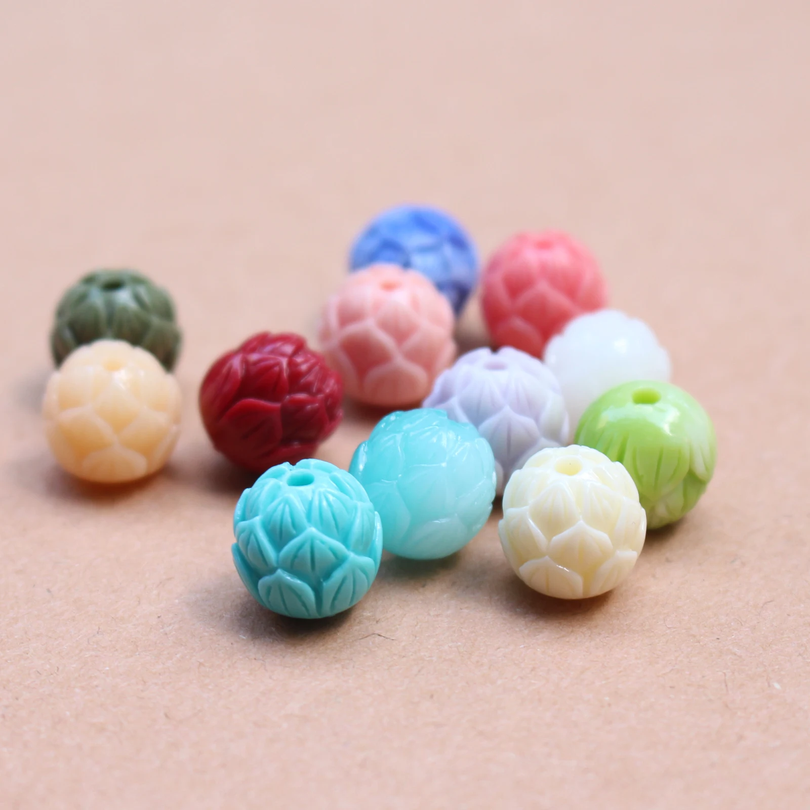 11mm Bead Carved Lotus Beads Artificial Coral Flower Pink Blue Purple for Jewelry Bracelet Necklace making DIY Craft Loose Beads