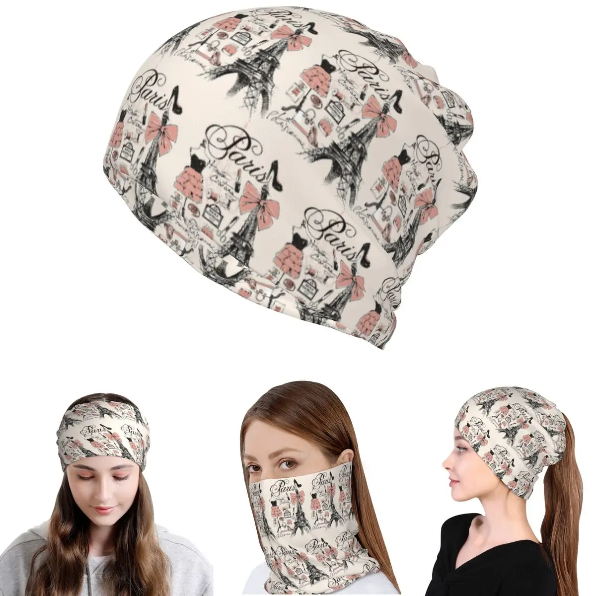 

French Paris France Eiffel Tower Bandana Neck Gaiter Wrap Scarf Multi-use Headwear Beanies Hat for Men Women Adult Breathable