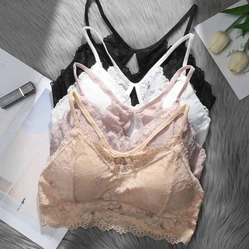 Women Lace Bras Vest Wireless Bra Padded Underwear Beauty Hollow Back Sexy Lingerie Bralette Comfy Breathable Tube Bra