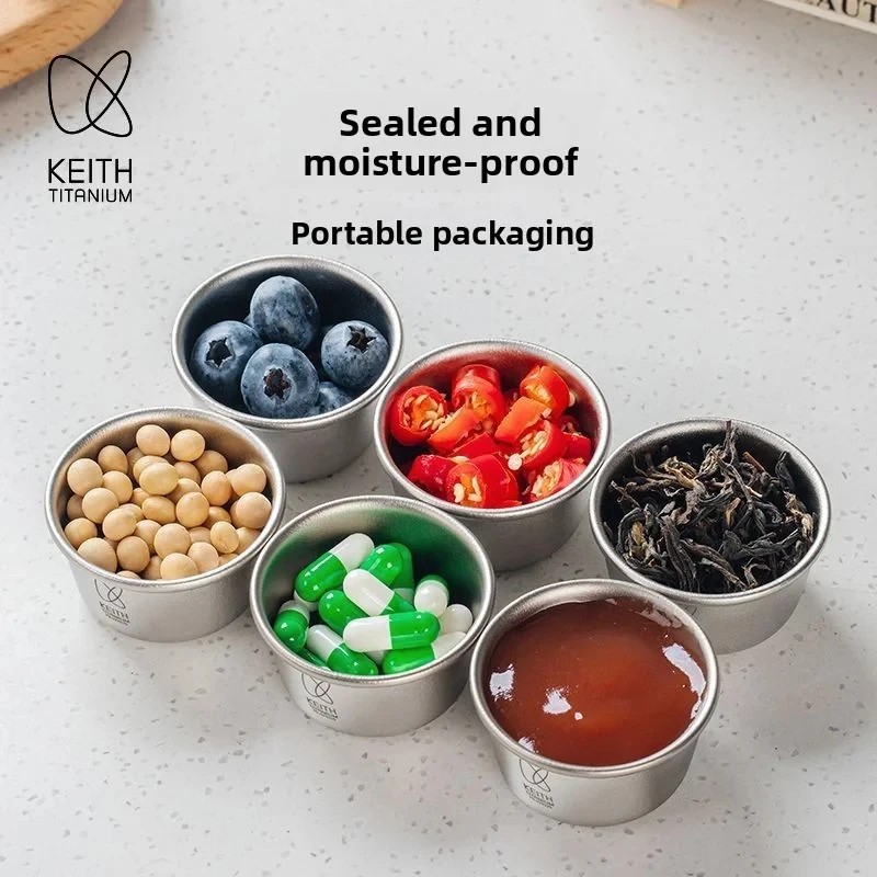 

KEITH Pure Titanium Mini Containers 4Pcs Set Food Grade Silicone Lid Leakproof Storage Box for Outdoor Camping Home Kitchen