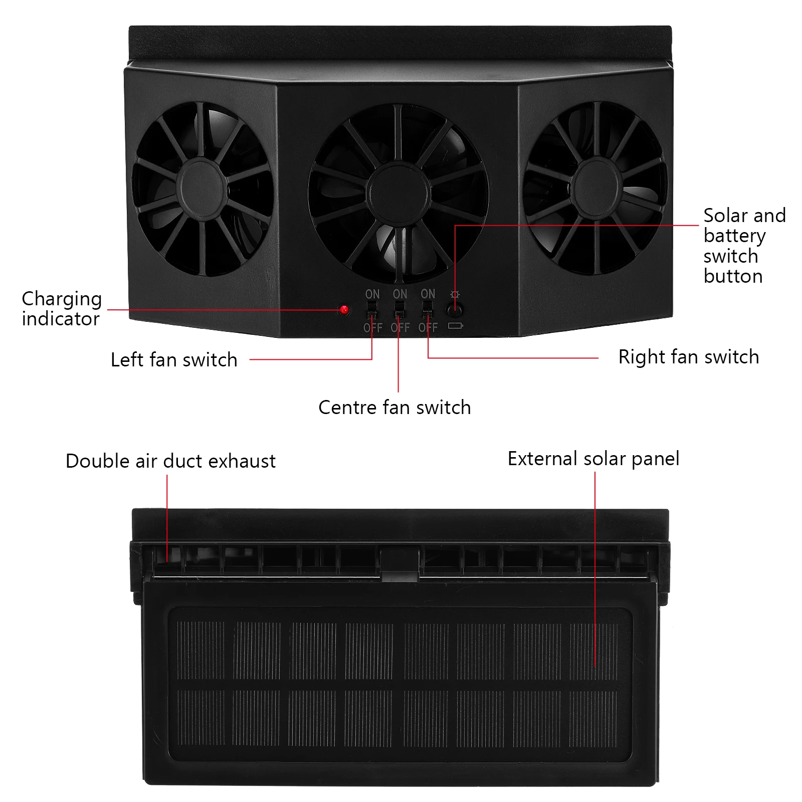 

Solar Ventilating Triple Head White 4500RPM Exhaust Fans Window Ventilation Cooling Auto Vehicle Air Circulation Car Window Car