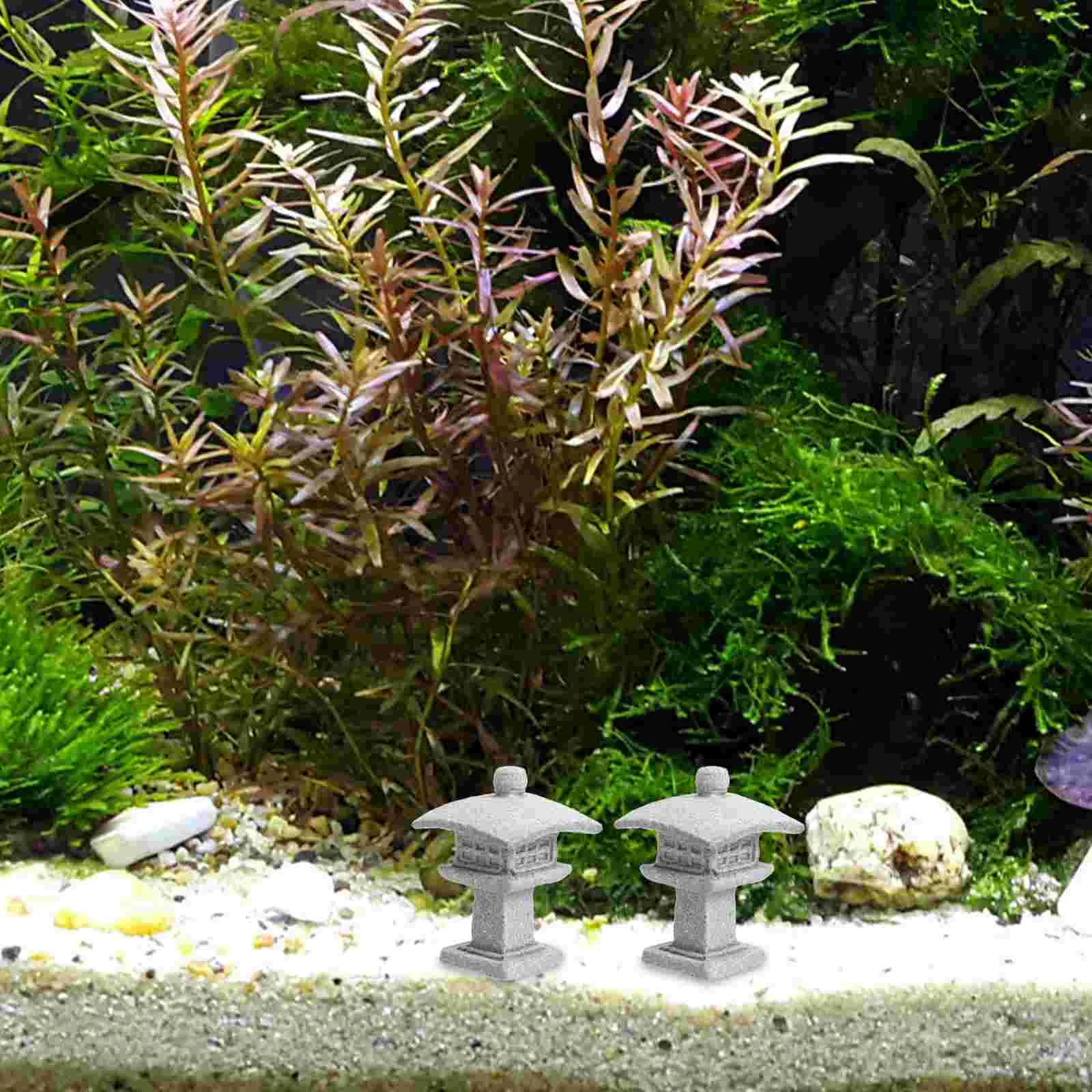 2 Pcs Pagoda Micro Landscape Decoration Statue Ornament Garden Decorations Miniature Pavilion Gardening Grey Tabletop