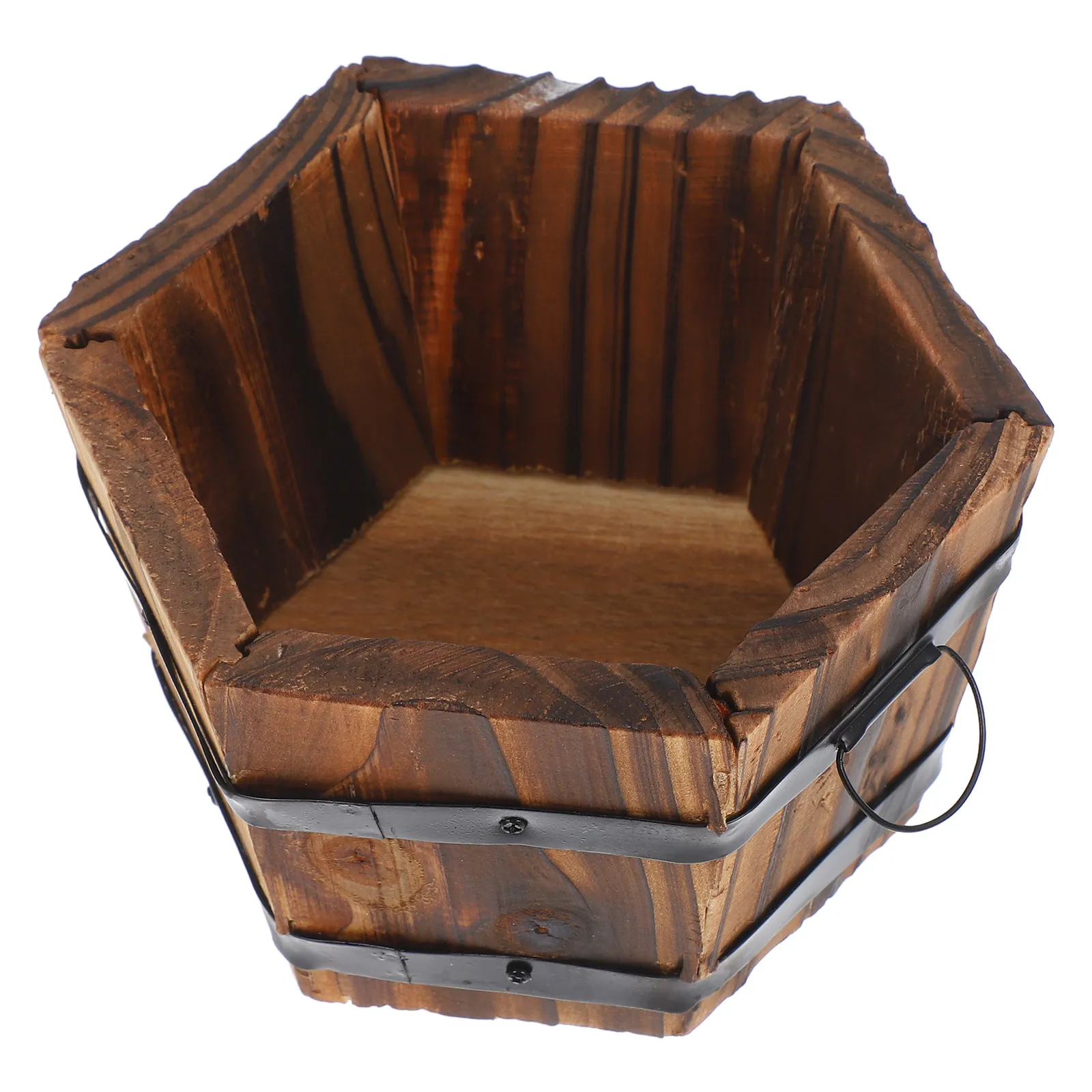 Rustic Solid Wood Flower Pot Barrel Small Wooden Flower Box Succulent Planter Balcony Garden Decor Wooden Bucket Barrel