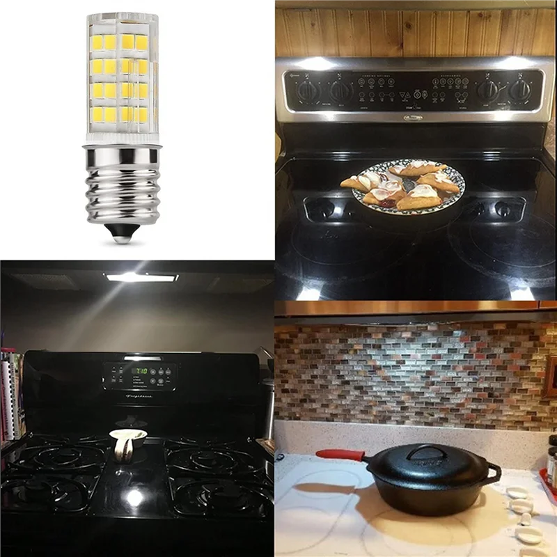 LICE-4 Pak 4W Bohlam Oven Microwave E17 LED Dapat Diredupkan, Lampu Setara Halogen Siang Hari 6000K 40W, Bohlam LED E17