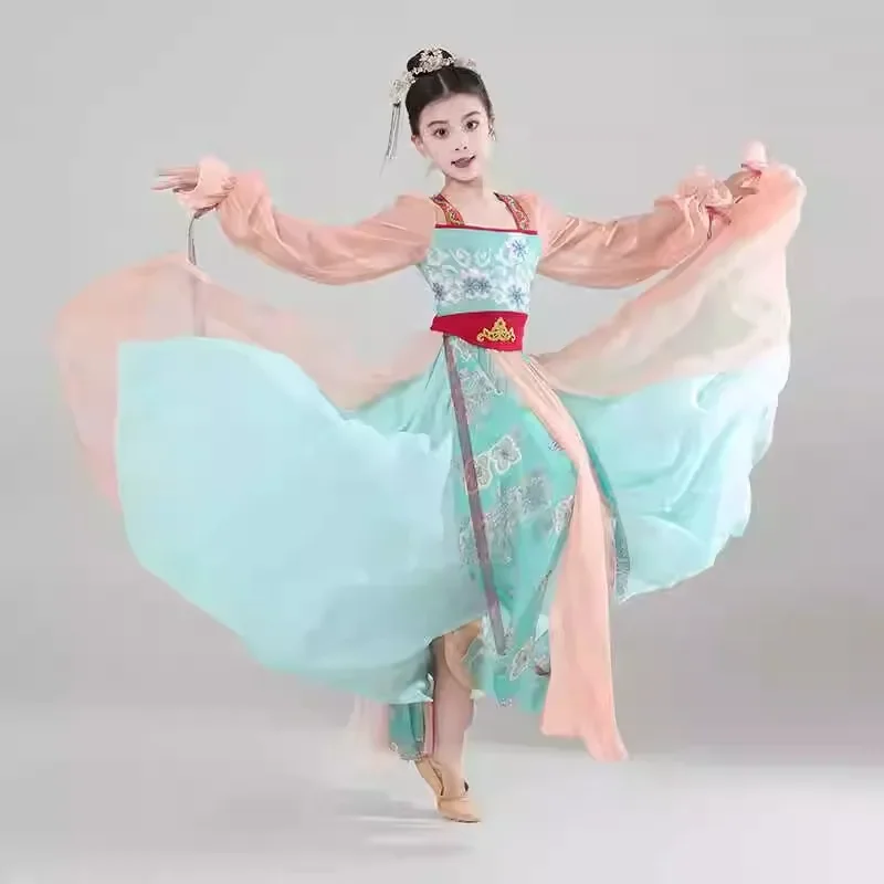 New Classical Dance Hanfu Flower Girl Tang Princess Dress Chinese Traditional  Style Clothes School Stage Performance Suit