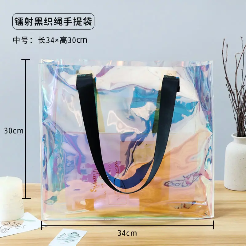 Hot Sales Summer Transparent Laser PVC Handheld Bag Fashionable Large Capacity Waterproof Women's Shoulder Bag Gift Bag