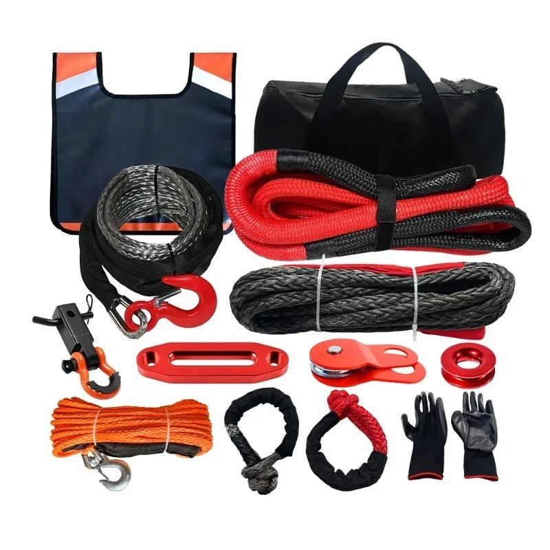 

4x4 off Road Accessories Tow Strap Traction Rope Braided Kinetic Recovery Kit Rope with Synthetic Soft Shackle Winch Rope