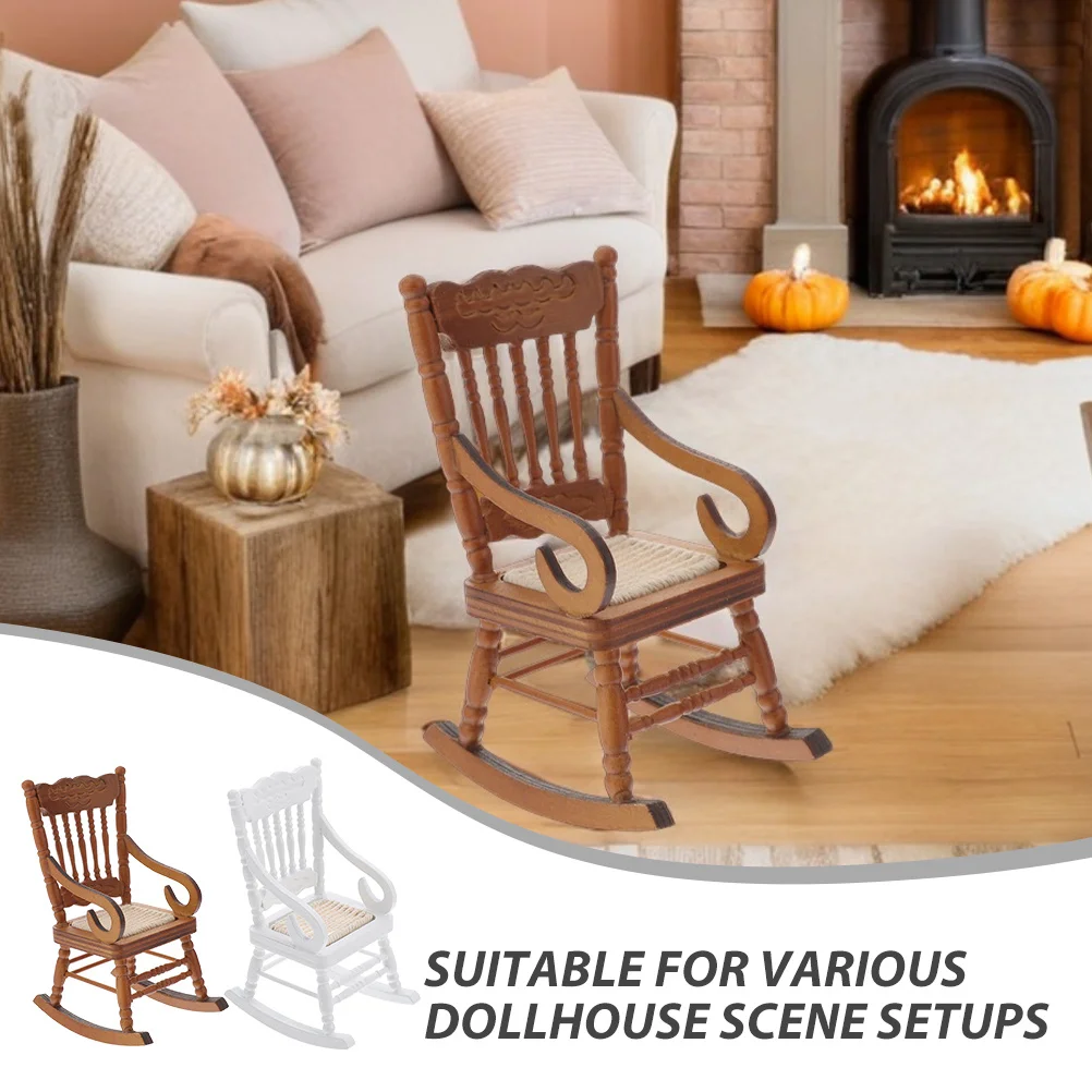 2 Stücke Miniatur Puppenhaus Schaukelstuhl Holzseil Sitz Vintage Maßstab 1:12 Tiny House Möbel Ornament Weihnachtsgeschenk