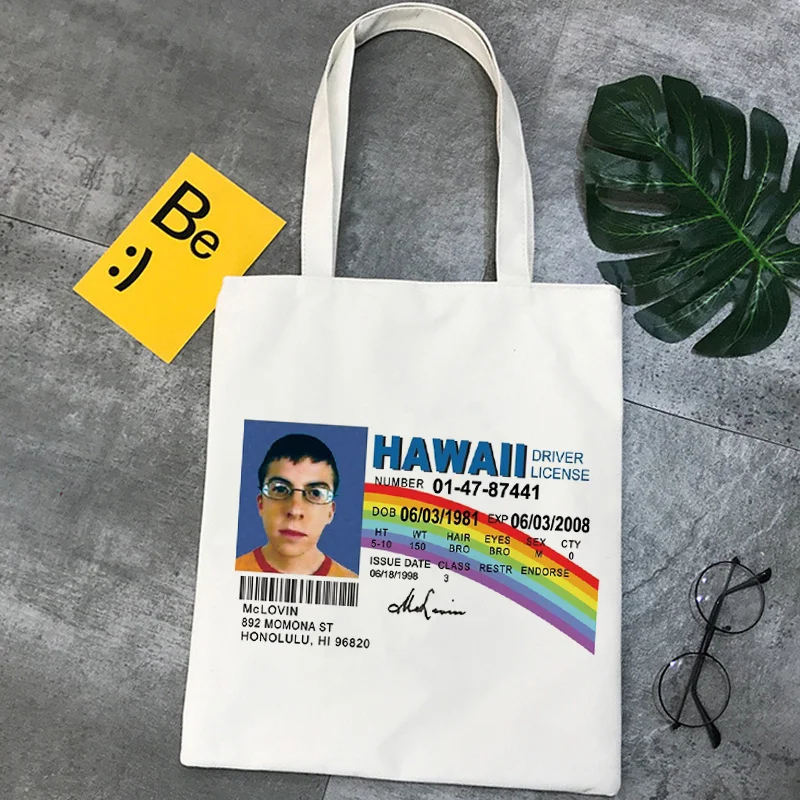 McLovin Sarcastic Movie Sarcastic License ID Badge Shopping Bag Canvas Tote Bags Women Eco Bag Shopper Shoulder Bags