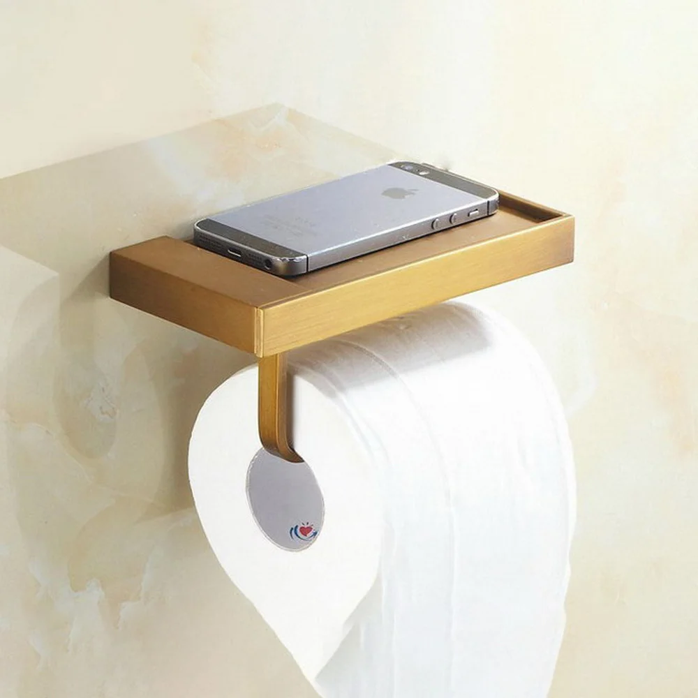 Bathroom Paper Phone Holder with Shelf Bathroom Mobile Phones Antique Brass Toilet Paper Holder Tissue Boxes Nba170