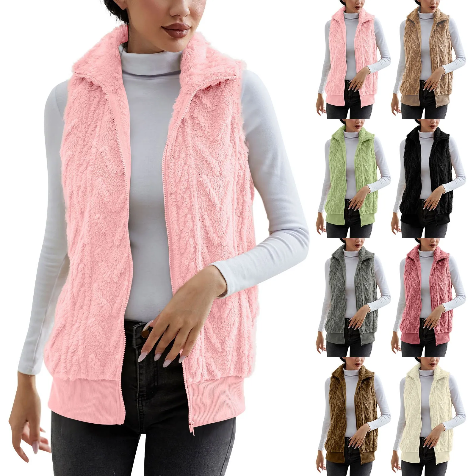 Gilet da campeggio da donna gilet Cardigan doppio in pile addensato da donna con giacca e cappotto con colletto rialzato per donna gilet con mezza Zip