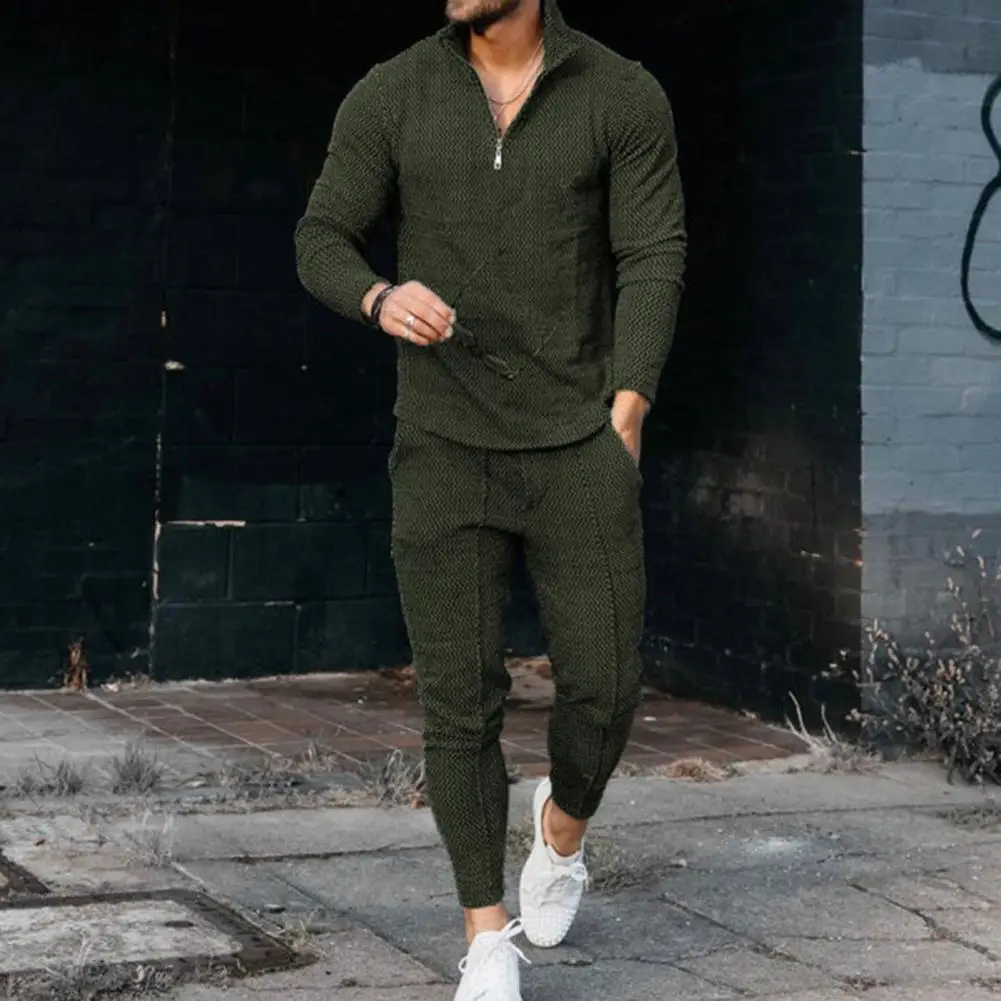 Men Tracksuit Autumn Casual Long Sleeve Zipper Stand Collar Top Trousers Suit Retro Sports Two-piece Set Jogging Suits For Men