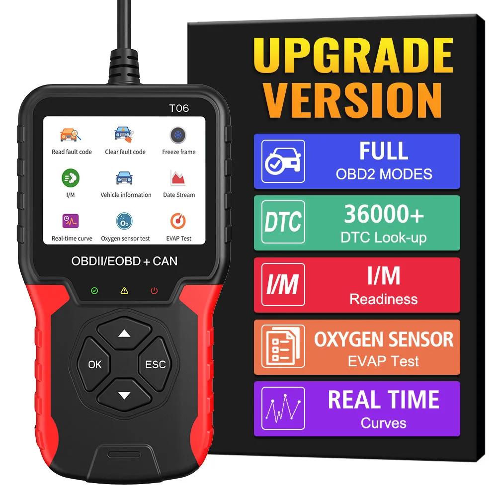 

Car Diagnostic Tool Check Engine System OBD2 Scanner Multi-language Support Auto Accessories Code Reader T06 Battery Tester