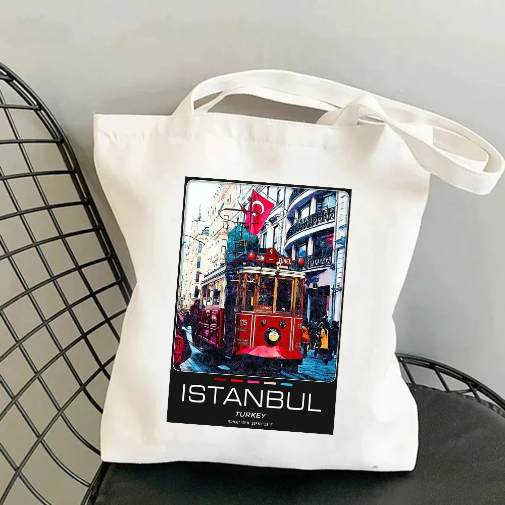 Amsterdam Barcelona Lissabon Vrouwen Canvas Schoudertassen Harajuku Handtassen Totes Eco Shopper Herbruikbare Katoenen Opvouwbare Boodschappentassen