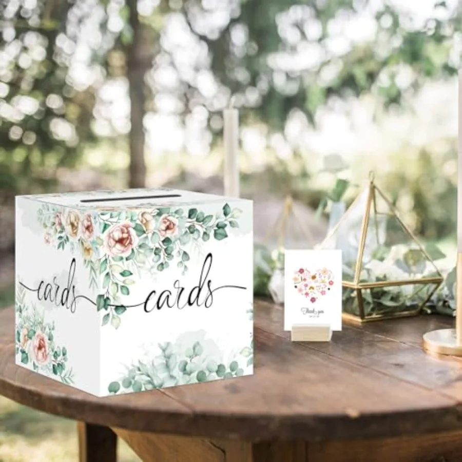 Watercolor Greenery and Floral Card Box Wedding Card Box Holder Gift Cards Receiving Box for Party Graduation Bridal or Baby Sh