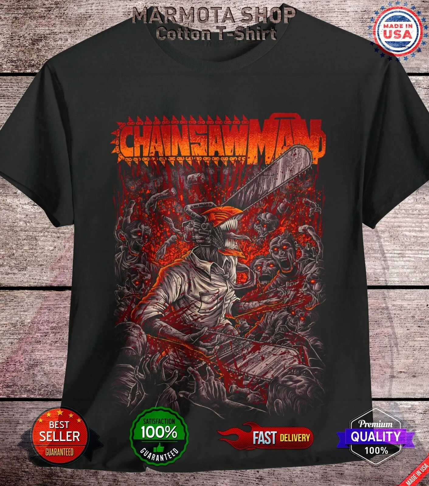 

Denji Chainsaw Man Shirt Anime Tee T-Shirt Pochita Horror Manga Otaku Makima