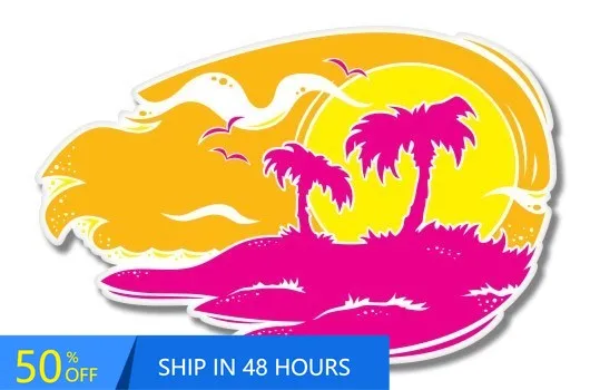 

Tropical Island Waves Beach Trendy Boat Motor Home Truck Car Waterproof Vinyl Decal Sticker Unique Cute Retro Vintage