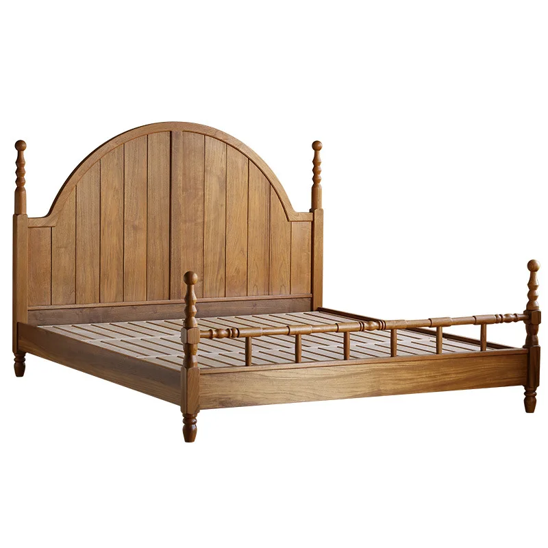 Bedroom French retro style solid wood bed All solid wood Myanmar teak double  Wedding South French style log bed