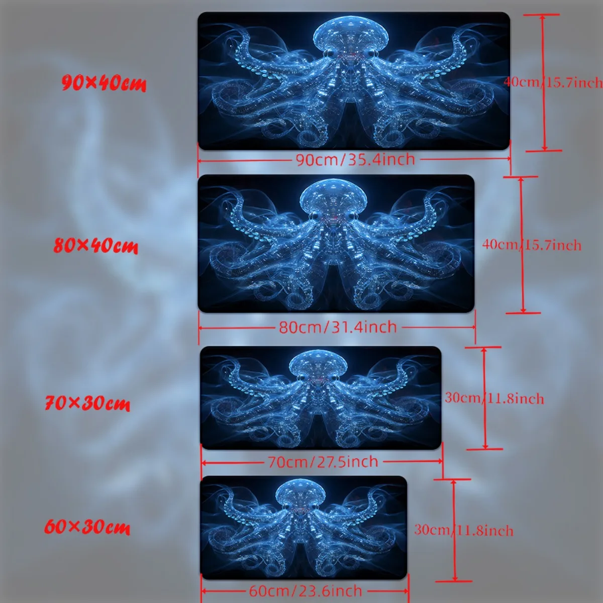 Blue light Octopus mouse pad anti-slip rubber base XXL multi-functional desk mat for office and gaming