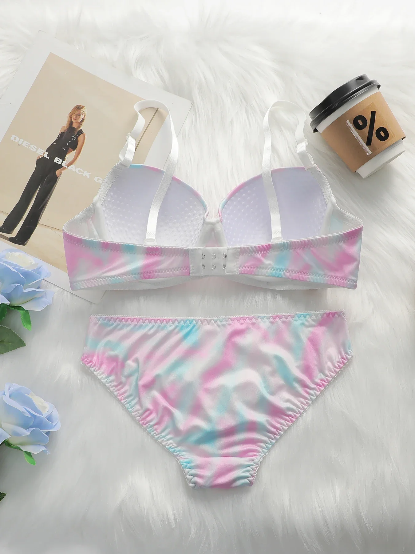 

Women's Sexy Lingerie Set Tie Dye Bra Small Chest Gathering Push Up Bra Comfortable Close Fitting Underwear Underwear Set A2136