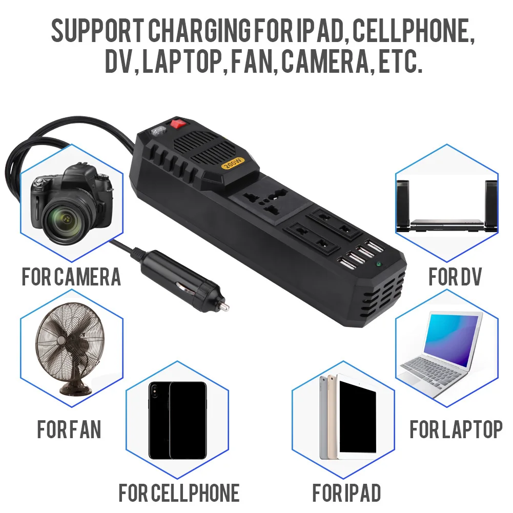 

Преобразователь мощности 200 Вт, инвертор мощности 200 Вт постоянного тока 12 В в переменный ток 220 В, автомобильный инвертор, преобразователь прикуривателя USB