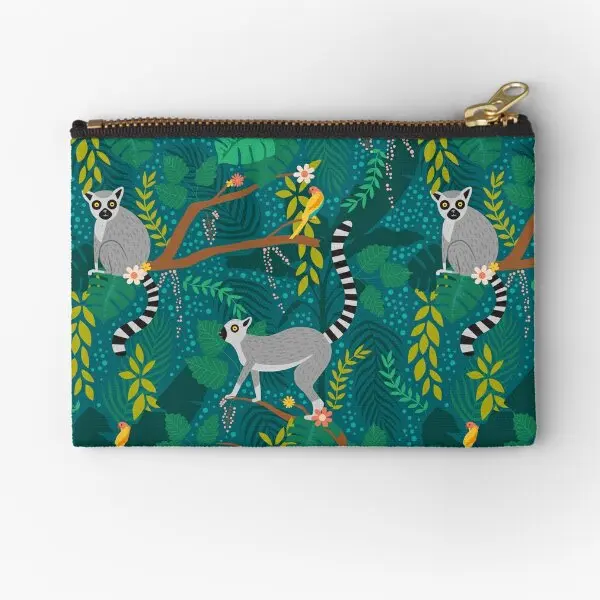 

Lemurs In A Teal Jungle Zipper Pouches Packaging Pure Coin Men Cosmetic Storage Pocket Small Underwear Bag Money Panties Key