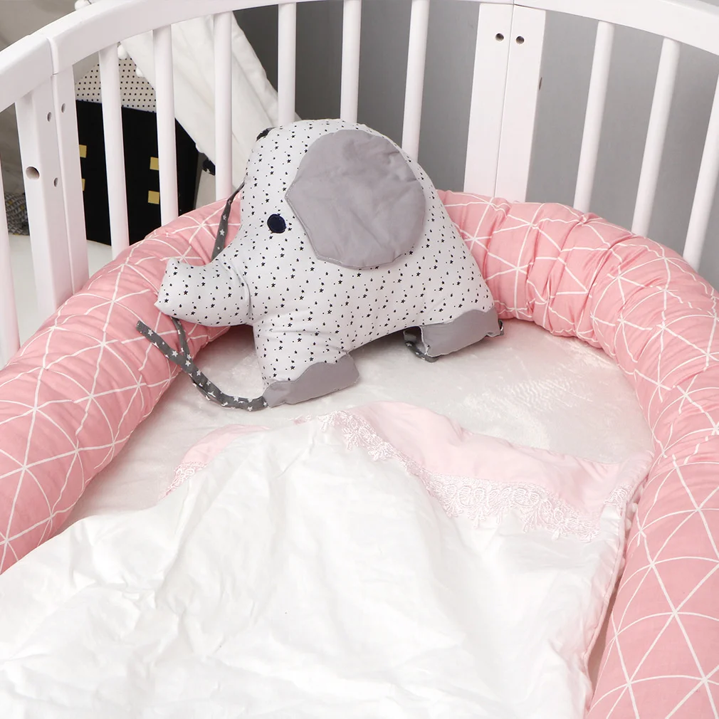 New 200CM Pure Cotton Plaid Newborn Bedding Bassinet Cushion Baby Bed Cot Fence Kids Child Sleeping Protector Bumpers