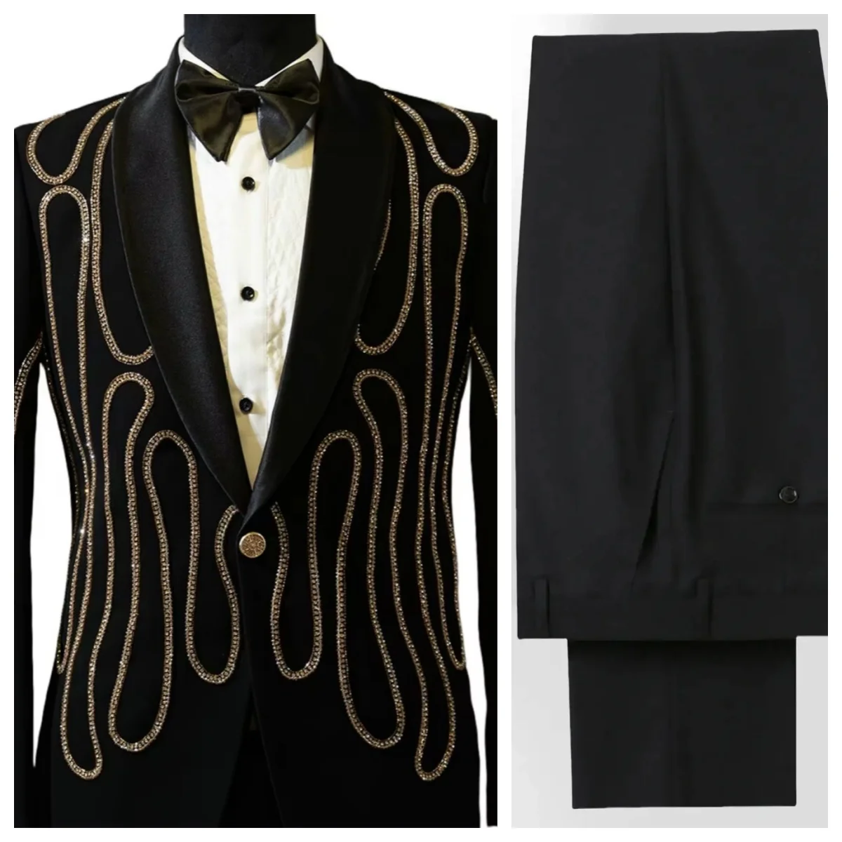 Fashion Wedding Tuxedos Beaded 2 Piece Set Jacket Pants Men Suit Modern Shawl Lapel Single Breasted Groom Blazer Customized