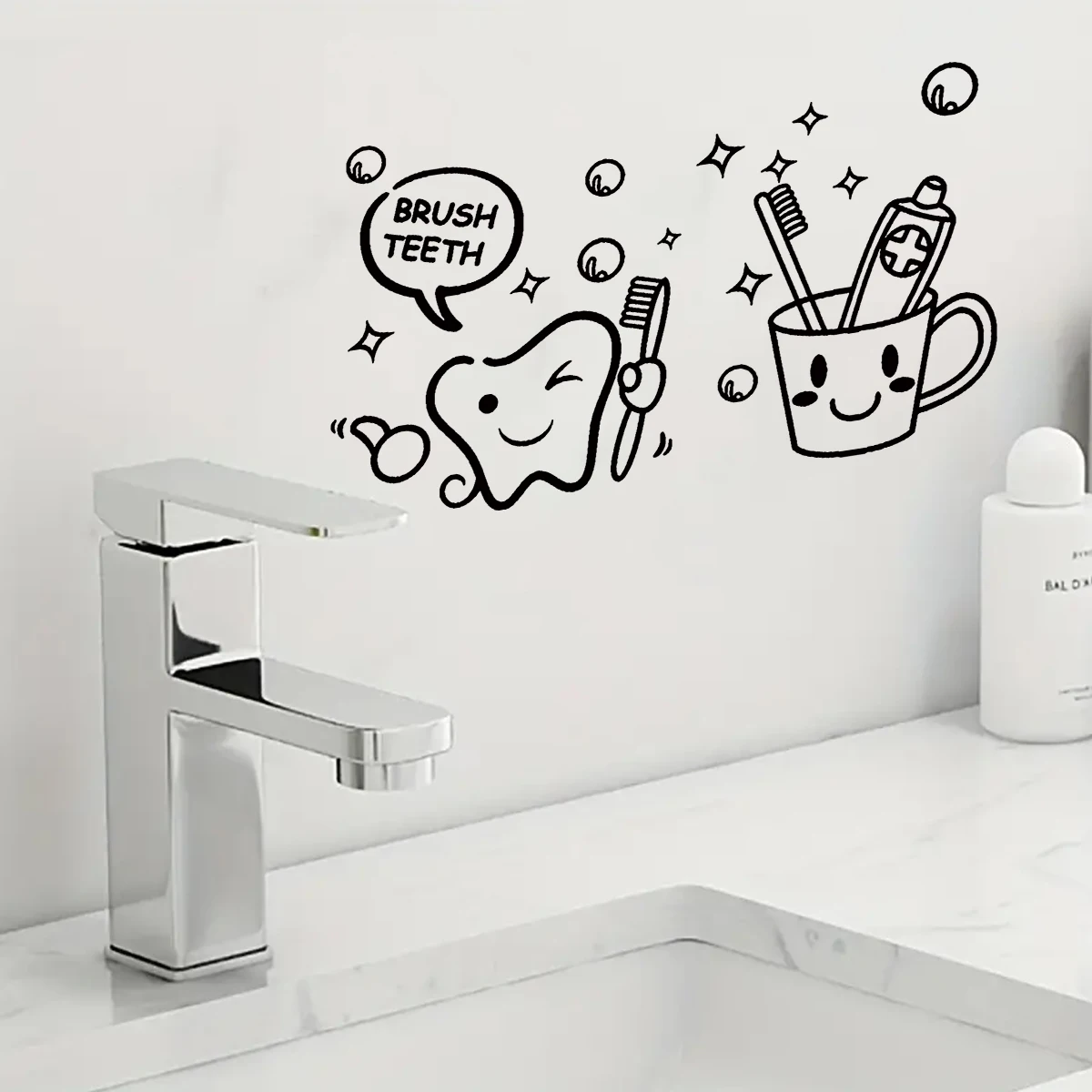 Brush Teeth Cute Bath Stickers for Wash Basin Wallpaper Shower Cubicle Decoration for Living Room Sweet Home DIY