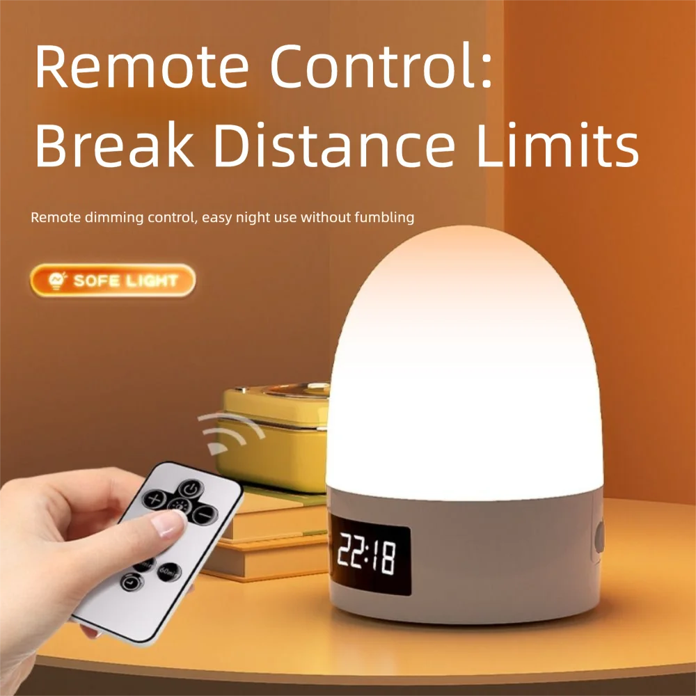 

Soft Light 3 Color Touch Night Light Eye Protection Dimming Sleeping Lamp with Digital Clock Simple Bedroom Bedside Lamp Bedroom