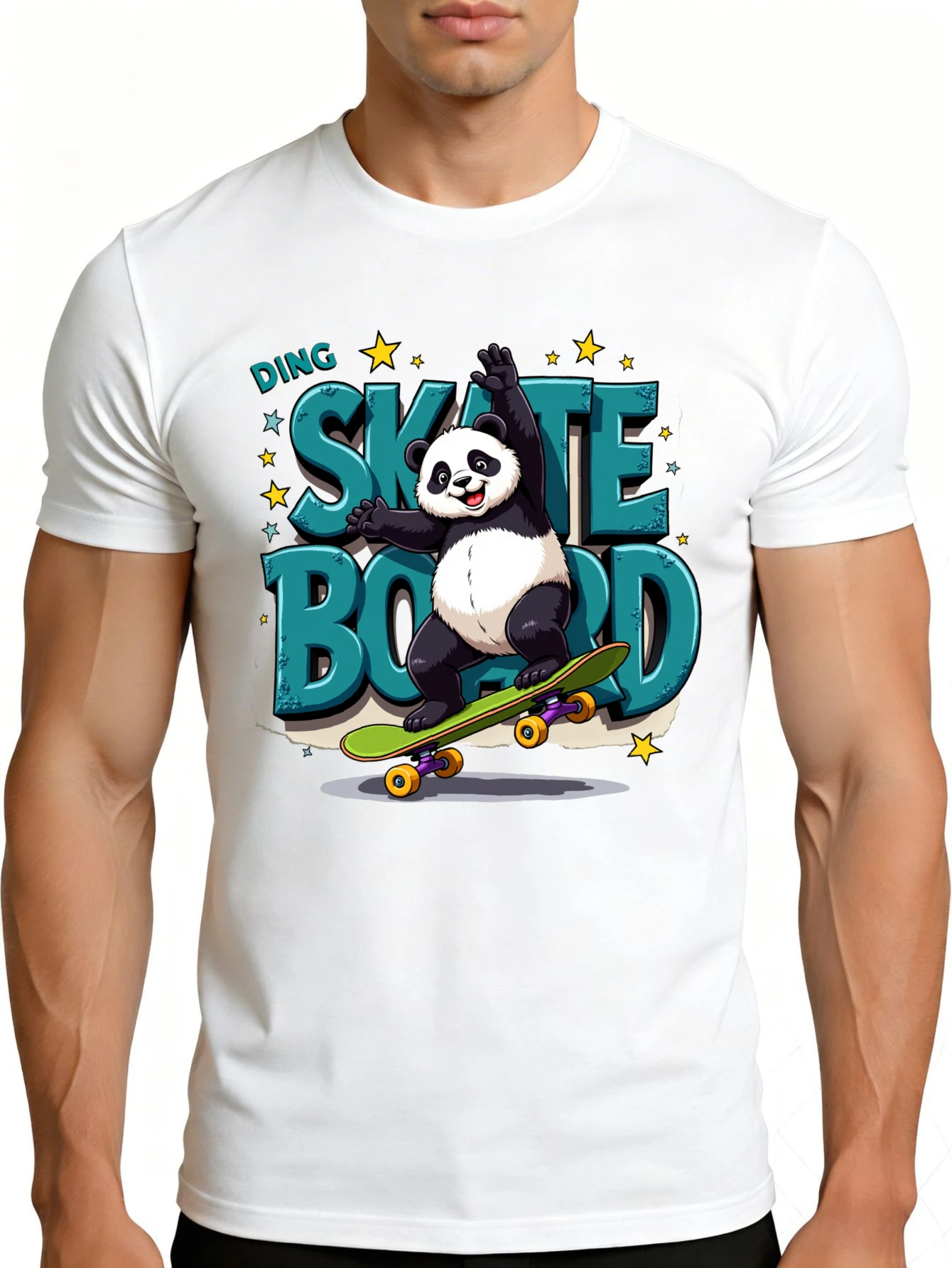 Men's Graphic T-Shirt - Breathable, Soft, Lightweight - Fun Skateboard Panda Star Design - Retro Fun Graphic Casual Short Sleeve Summer Top, Gift for Him