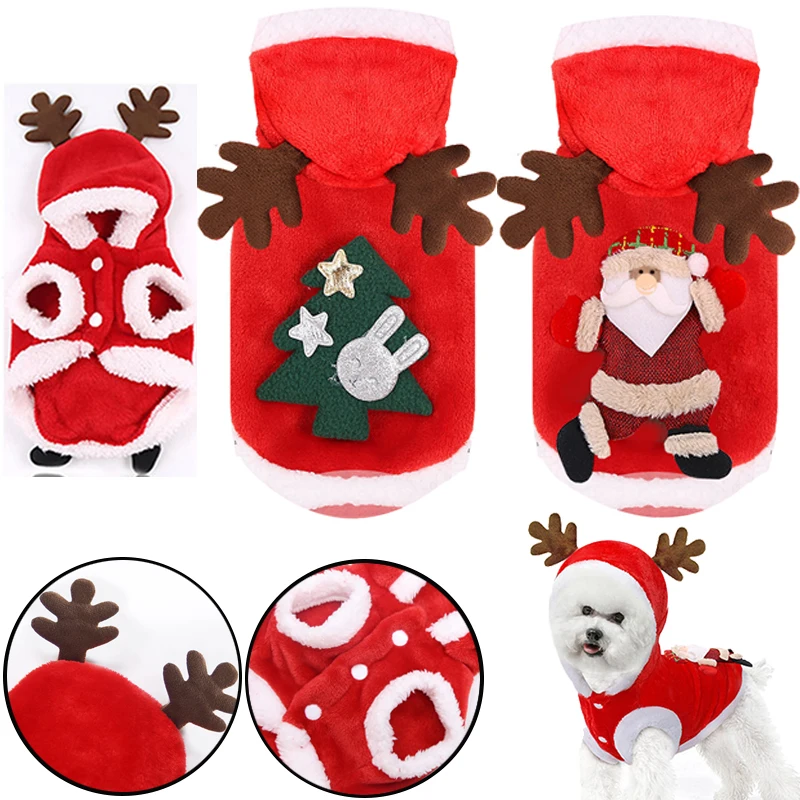 Christmas Pet Dog Clothes Winter Warm Dog Clothes for Small Dogs Puppy Cat Shirt Soft Fleece Chihuahua Yorkie Pug Pet Costumes