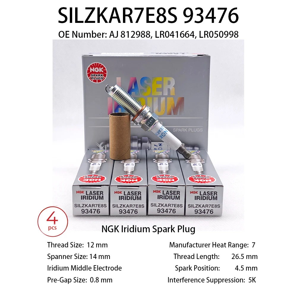 4pcs 6pcs Original NGK Iridium Spark Plug SILZKAR7E8S 93476 Suitable For Some Models of JAGUAR F-TYPE LAND ROVER RANGE ROVER etc