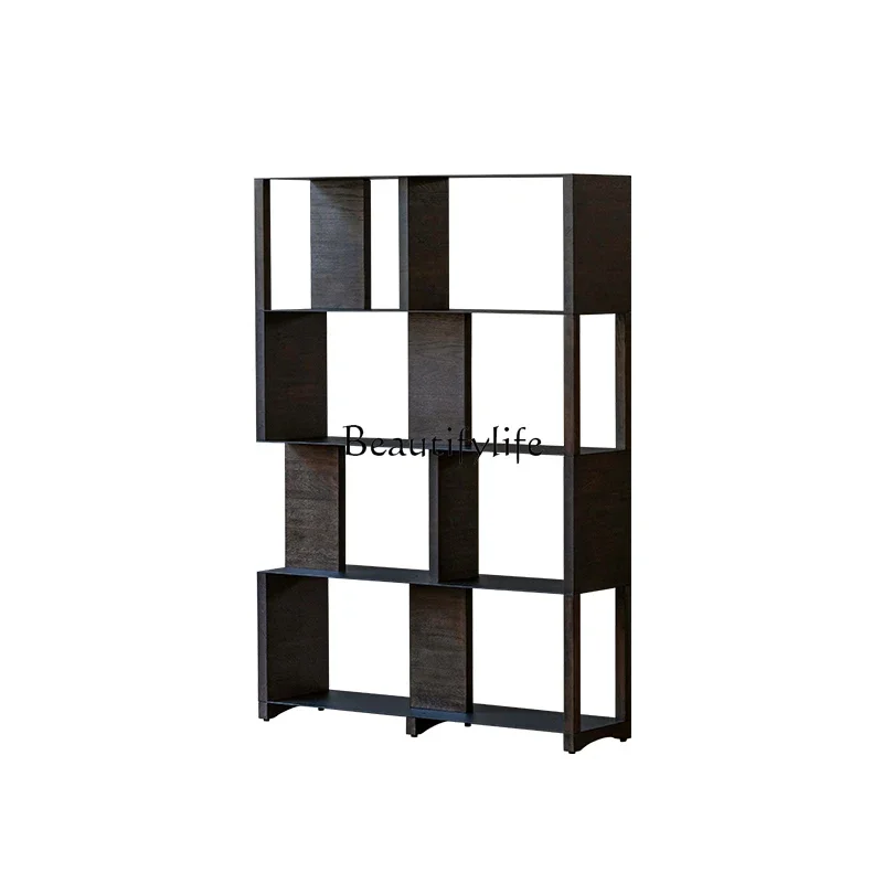 

01Nordic creative imported oak wrought iron bookshelf living room combination log display rack