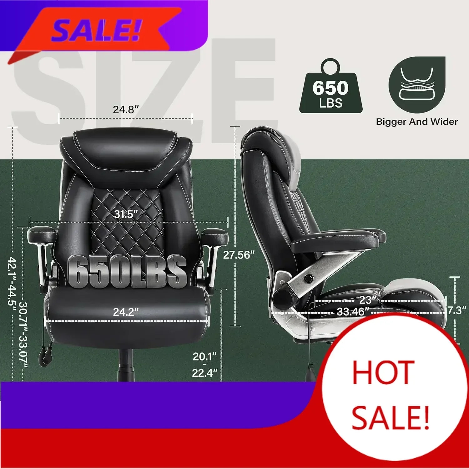 Hot sales[High-Quality, Hot Deal!]Large Big and Tall Office Chair 650lbs with Thick Spring Cushion, 5D Flip Arm Ergonomic Execut